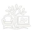 Icon of a tree, chair, and laptop, representing In-Person & Online Care | Morina Counseling