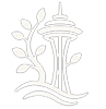 An icon with a tree and the Space Needle representing Morina Counseling is a Seattle-based practice.
